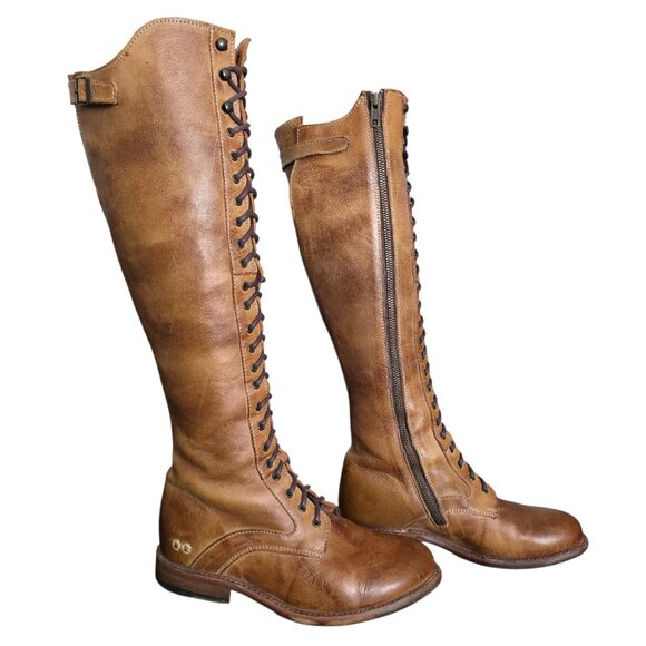Bed Stu Della Boot Glastonbury Lace Up Knee High Leather Tan Rustic Size 7.5 - Picture 5 of 14